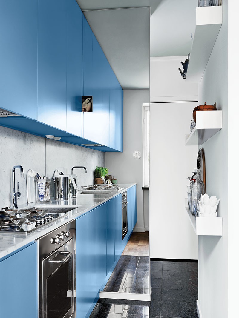 bright blue kitchen cabinets