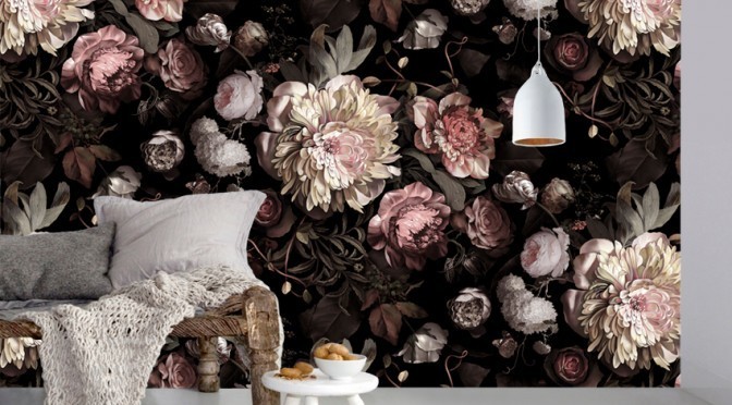 Black floral wall decal