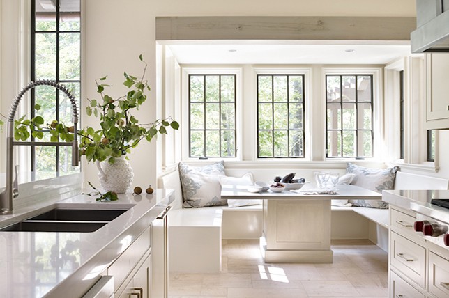 white linen kitchen Banquette