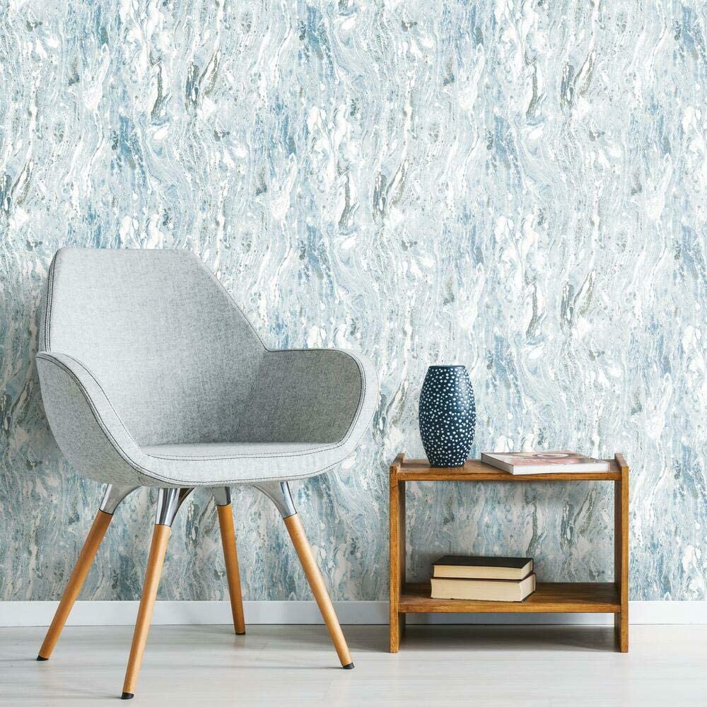 Marble Seas Metallic Blue Peel and Stick Wallpaper