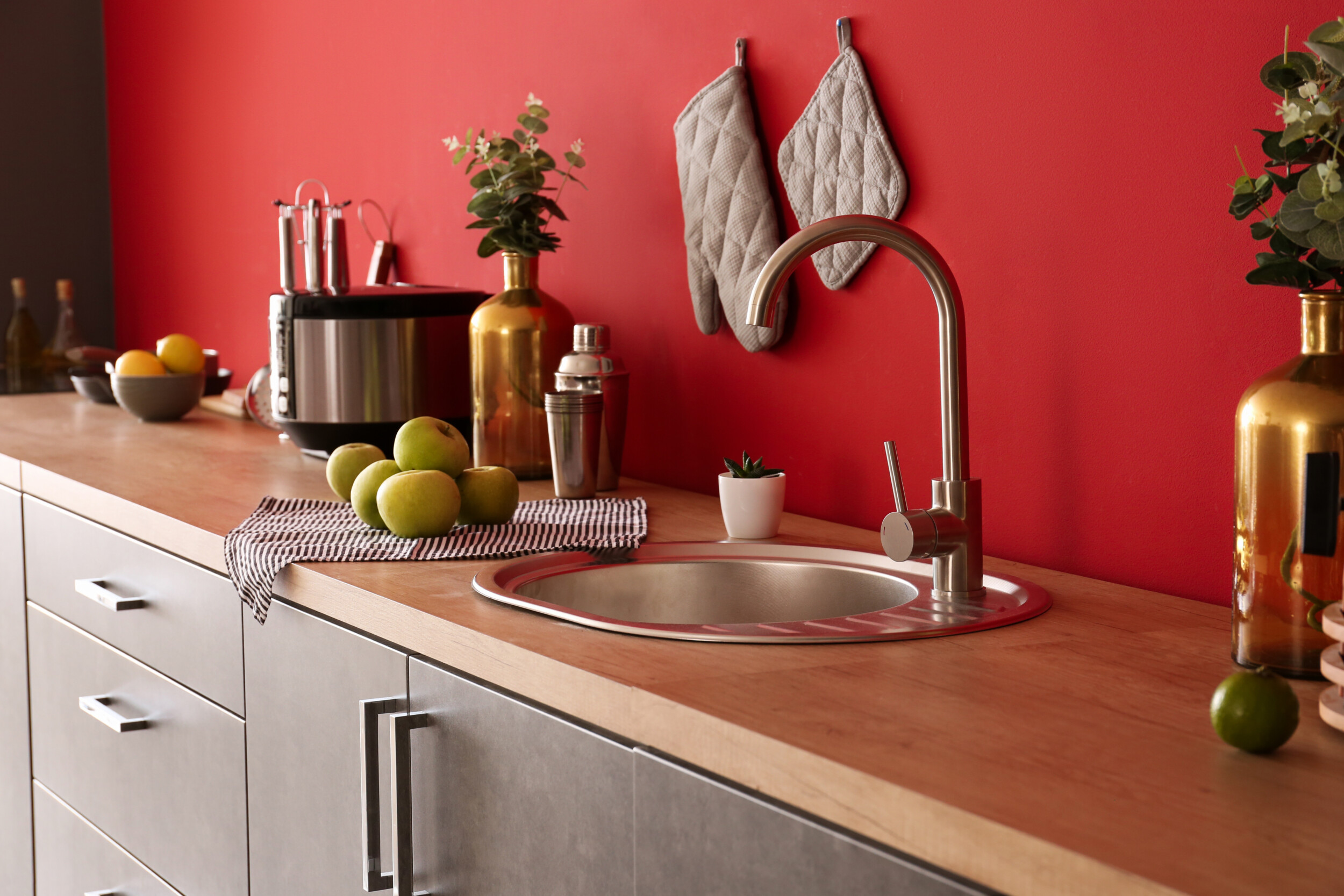 bright red kitchen interior