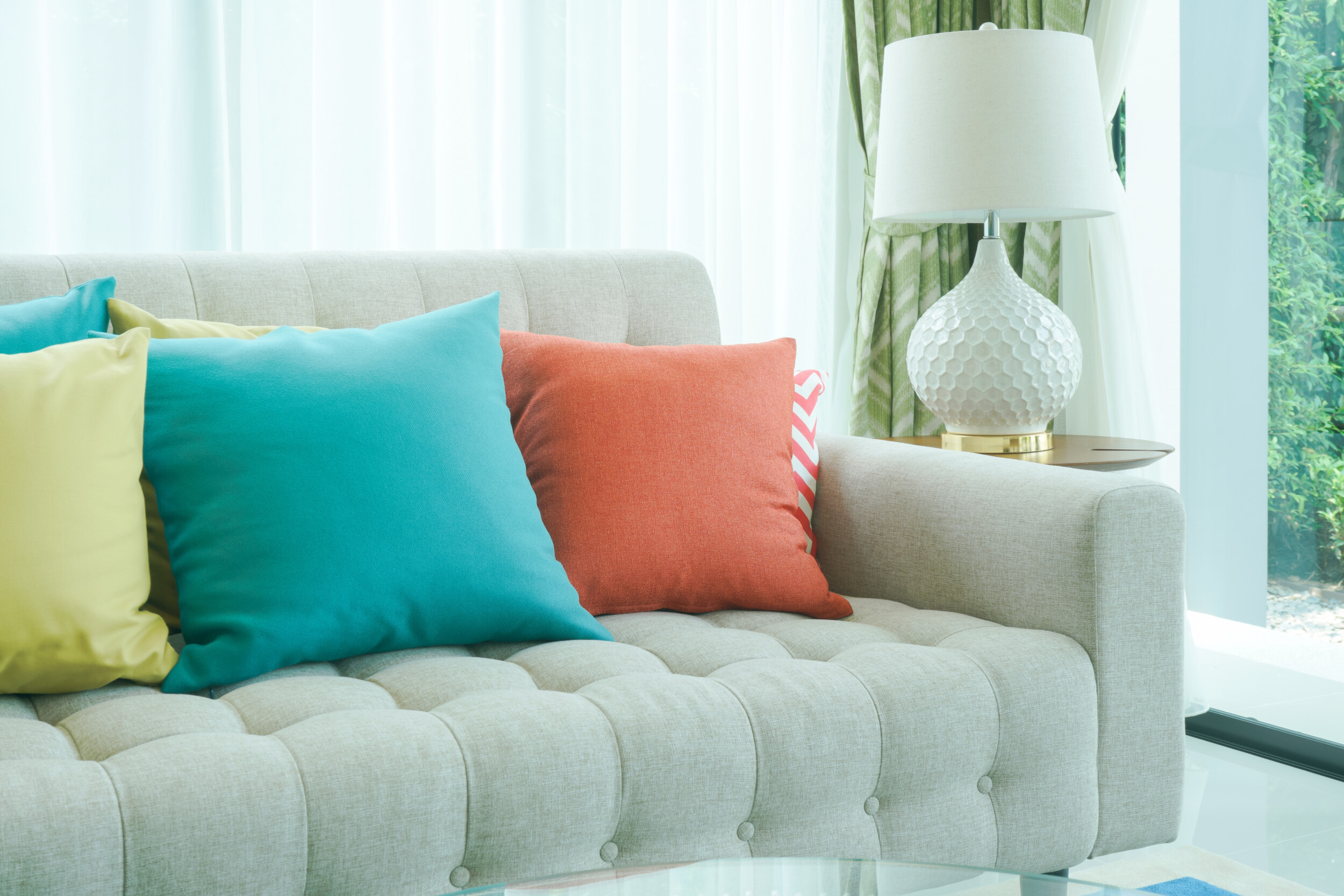 colorful pillows sofa living room