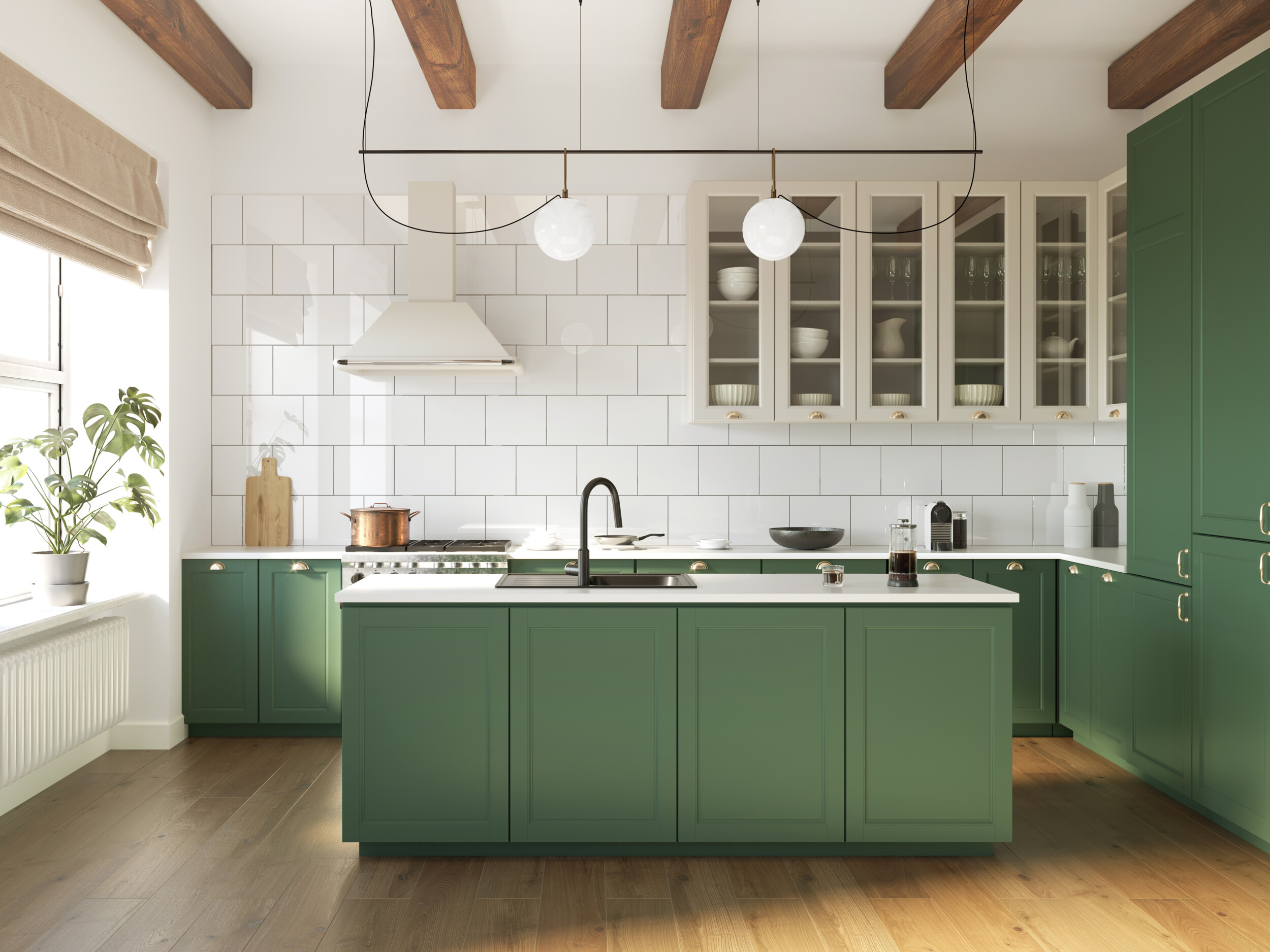 country kitchen exposed wooden beams