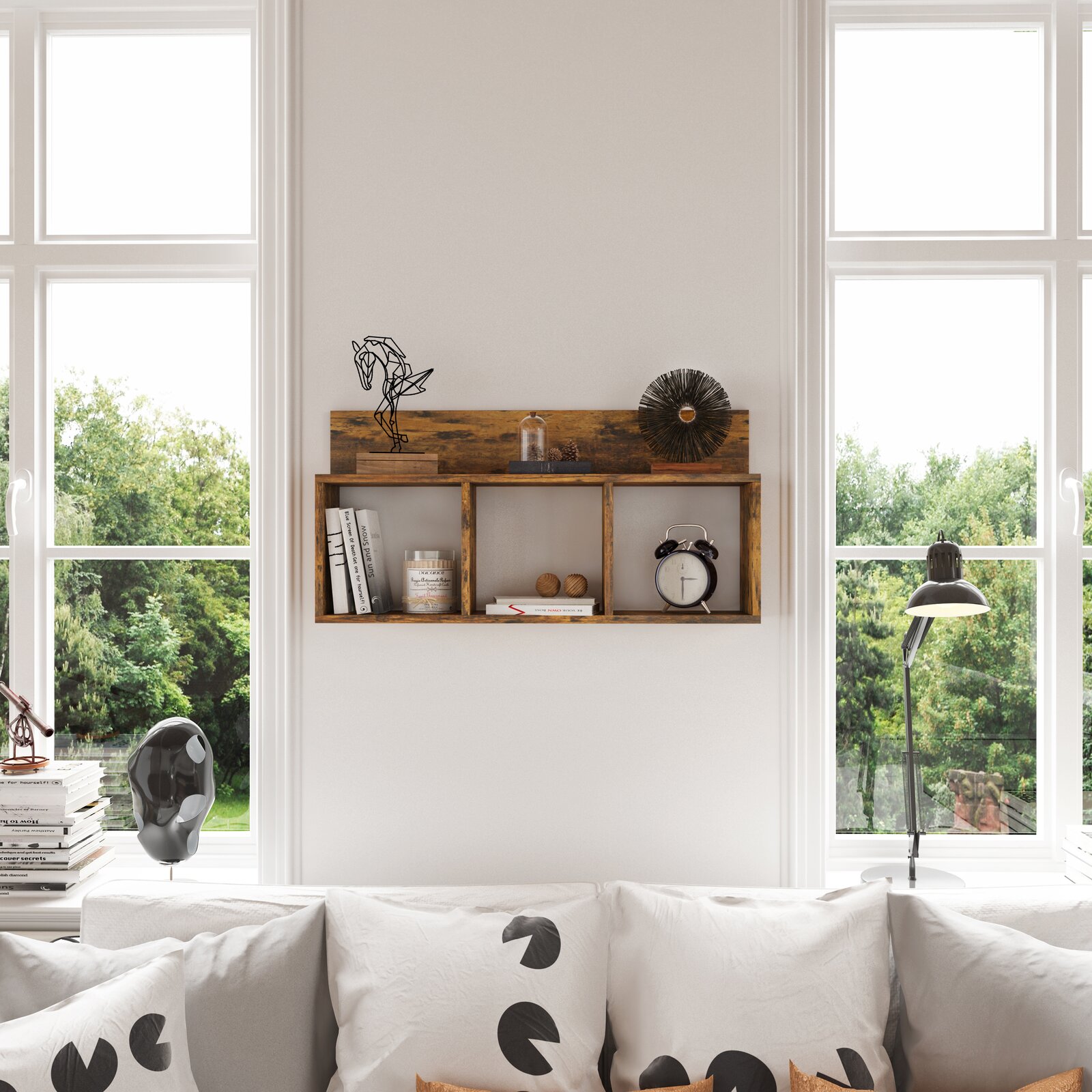 floating shelves living room