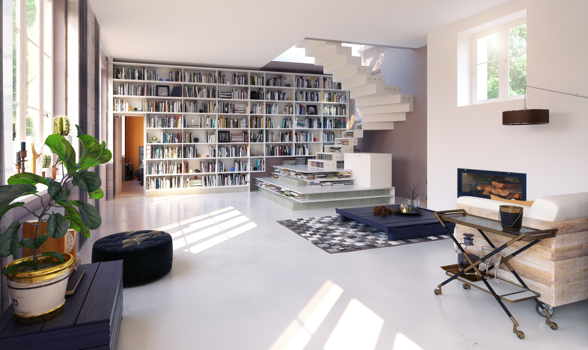 home library in the hallway