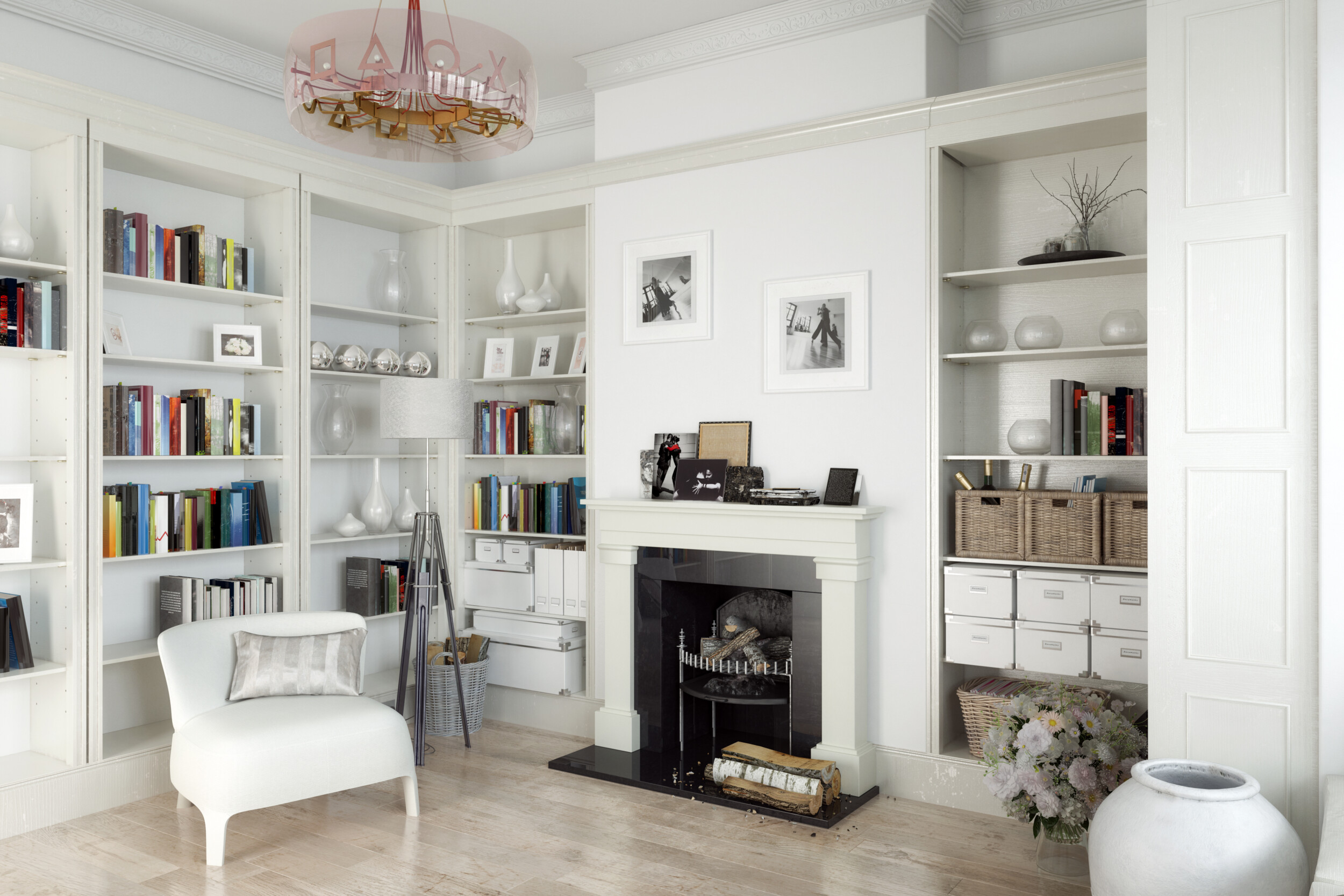 home library with decorations