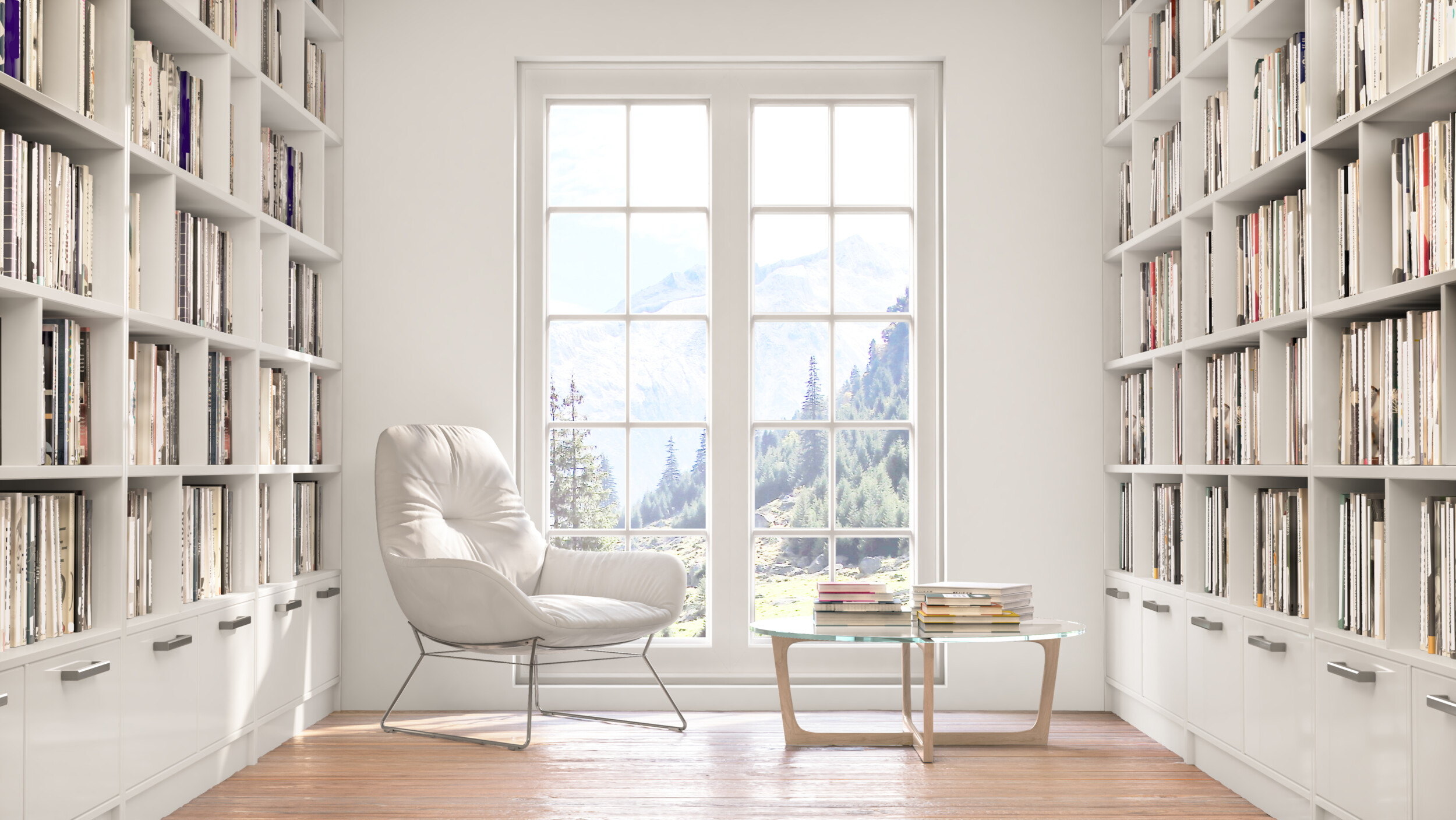 home library with tall bookcases