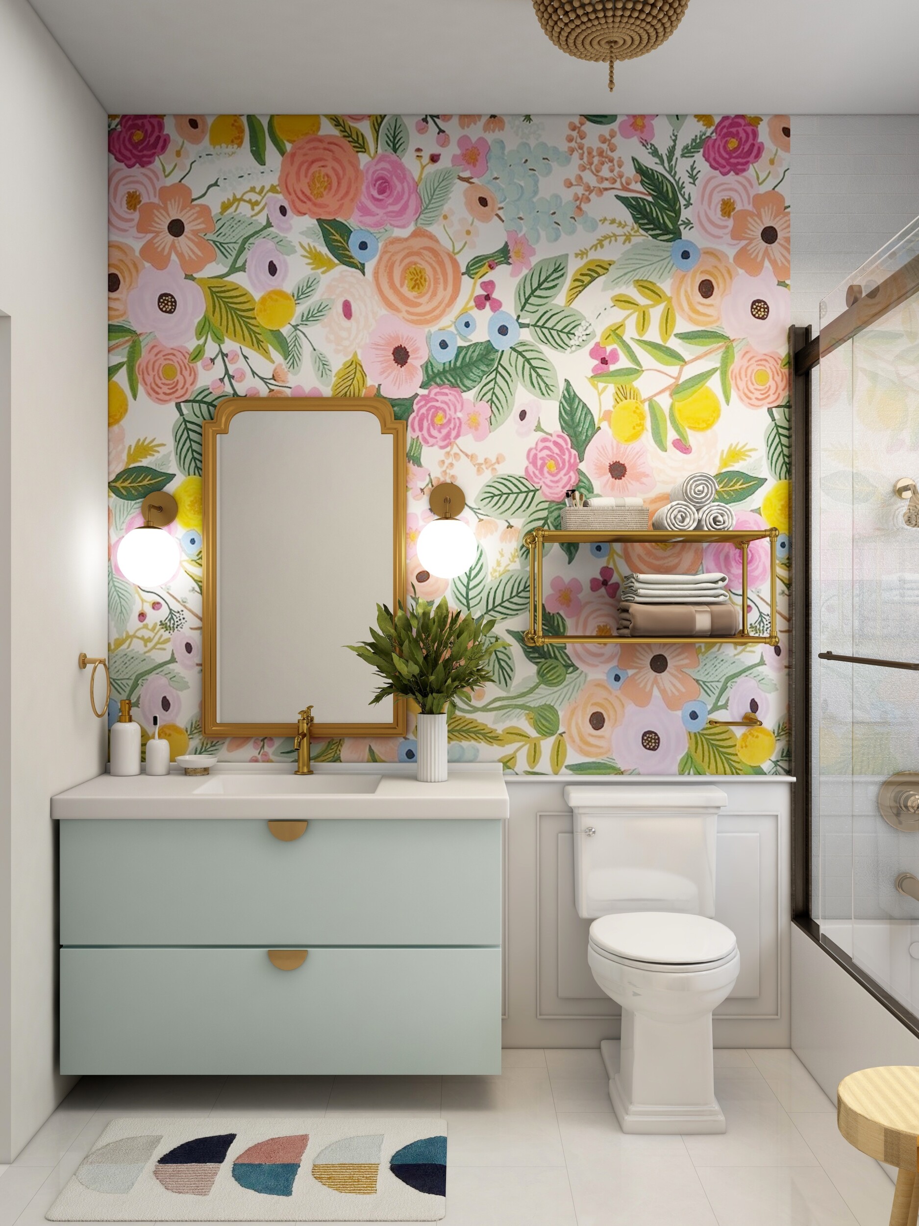large floral print wallpaper bathroom