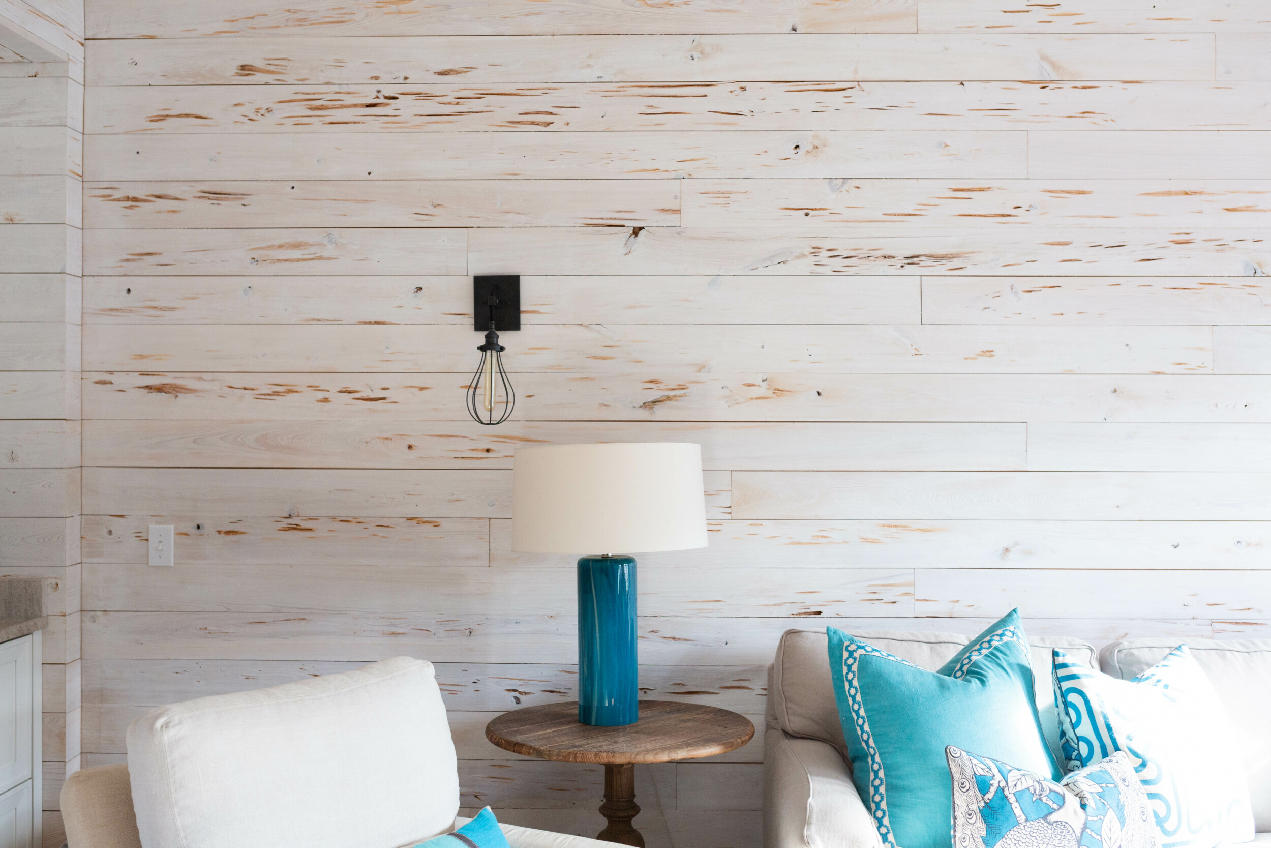 living room with shiplap