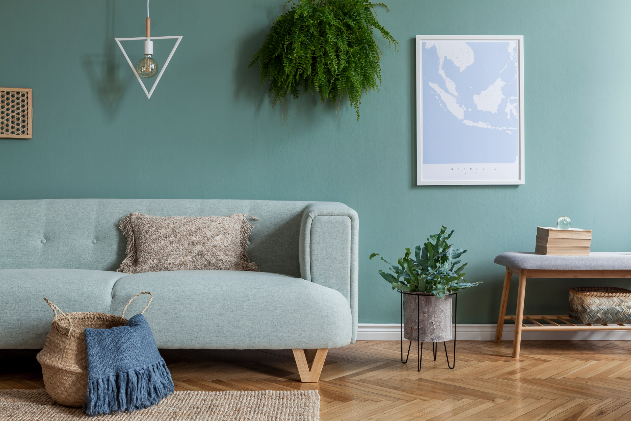 mint green living room