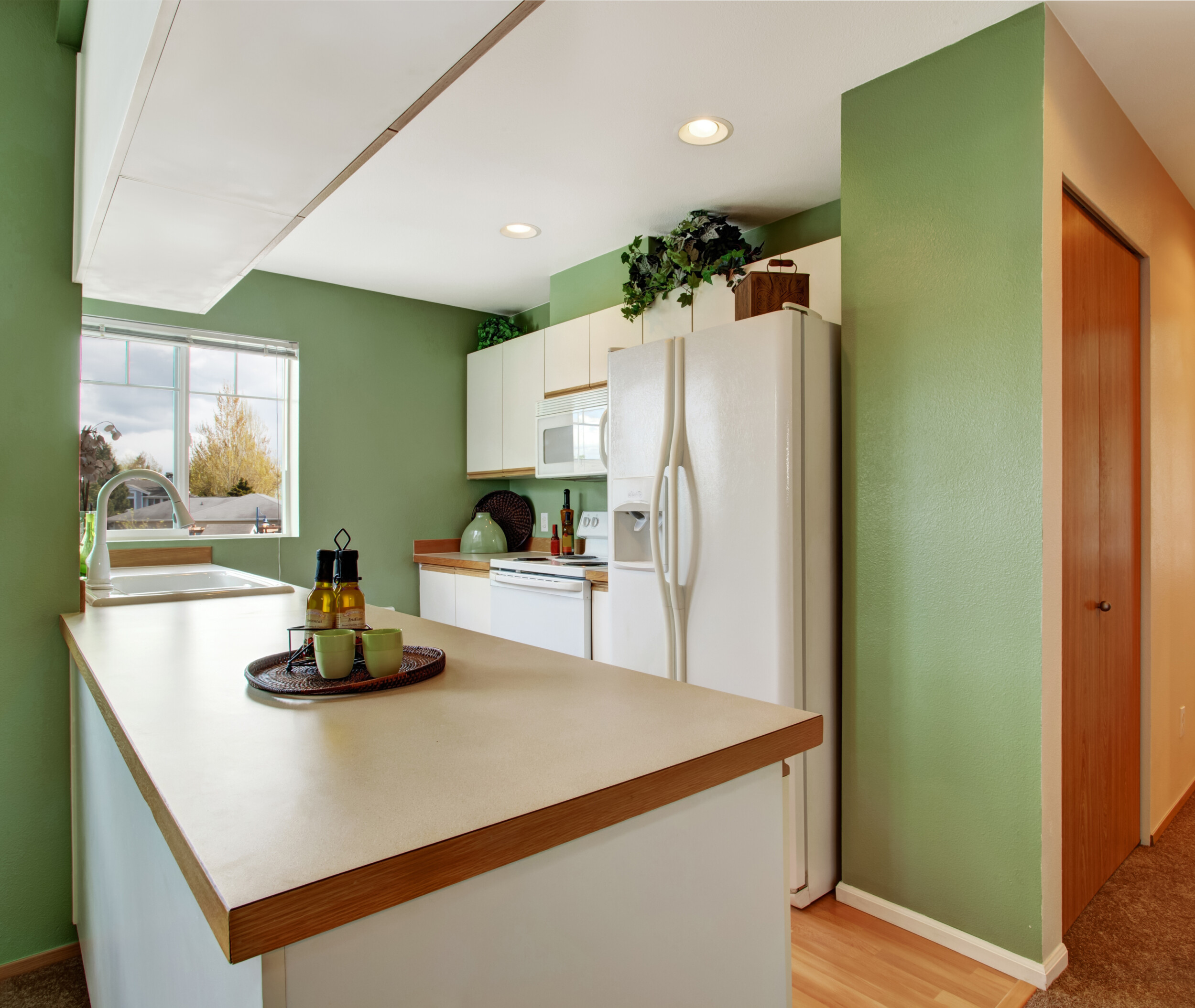 misty green paint kitchen