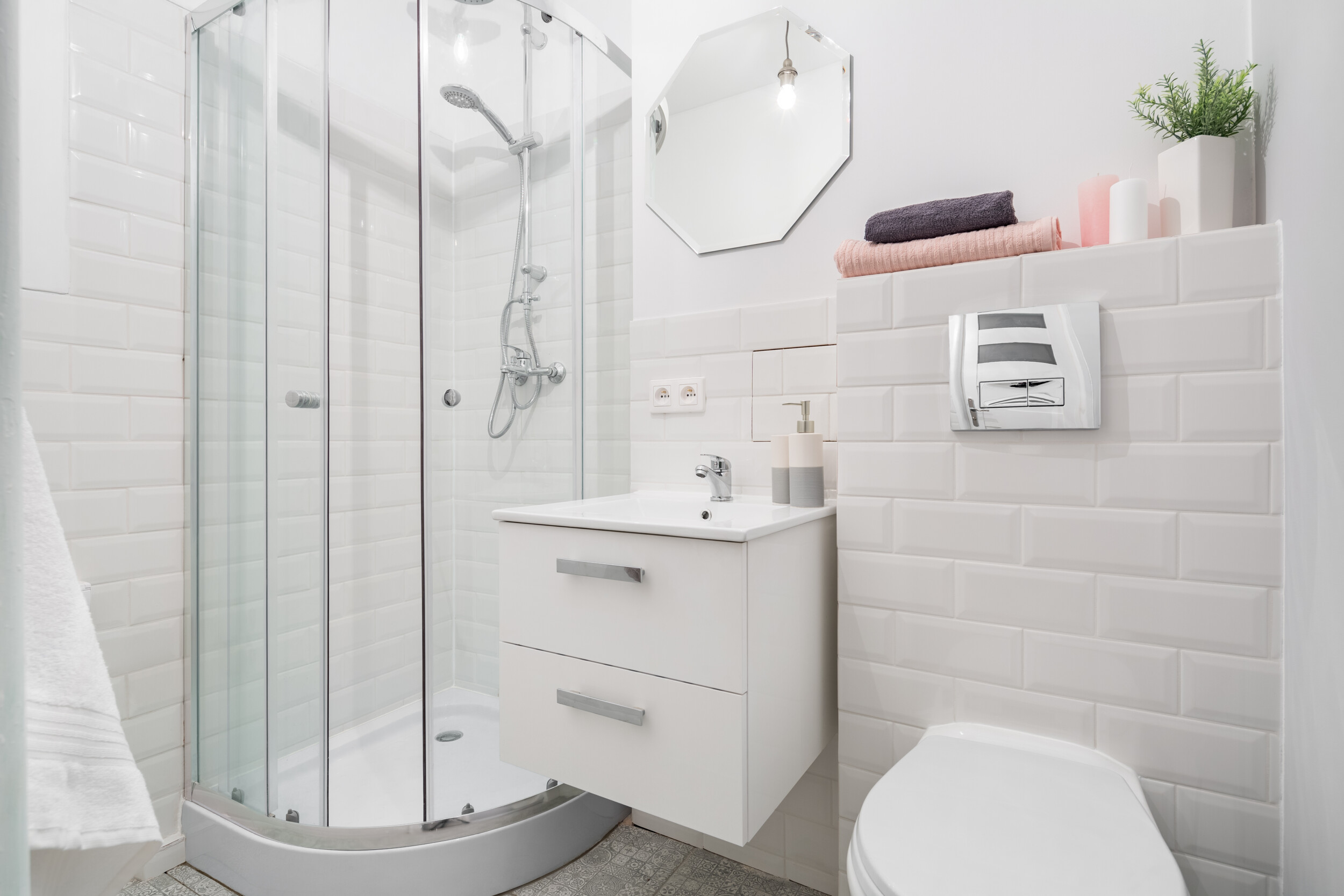 modern bathroom with subway tiles