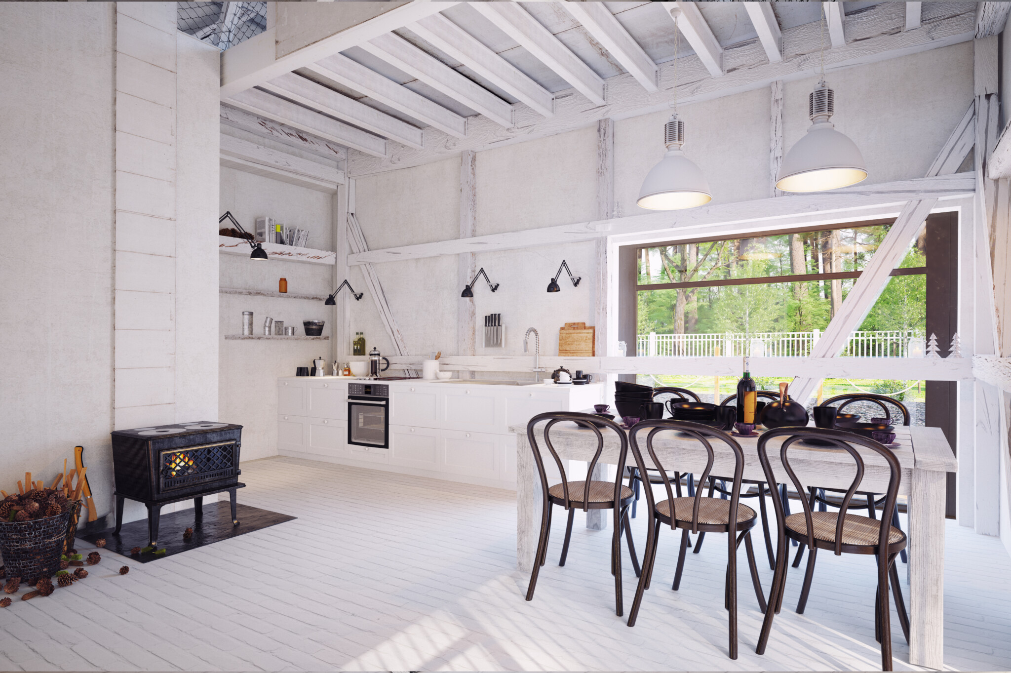 farm house interior with black doors