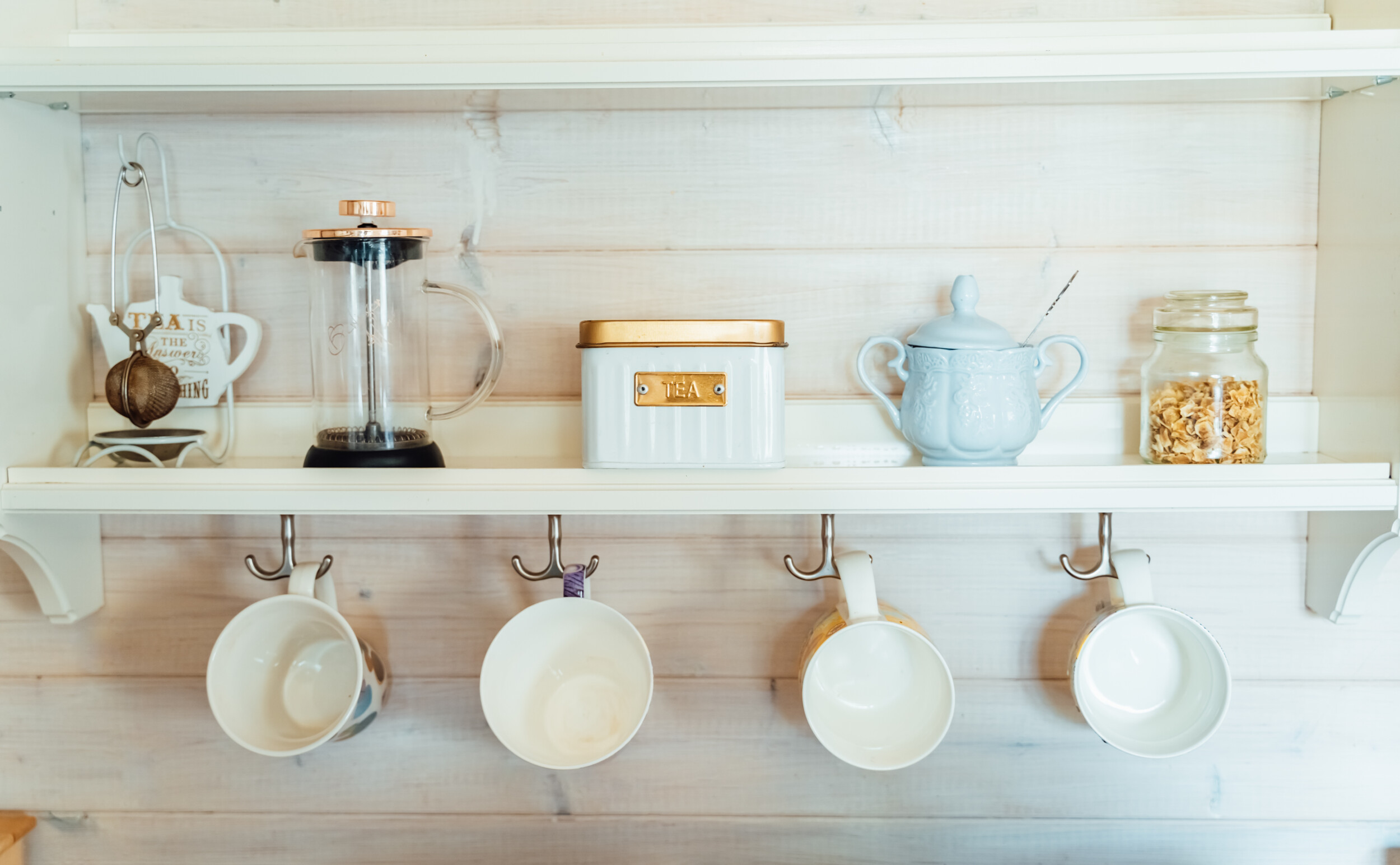 open shelving coffee bar