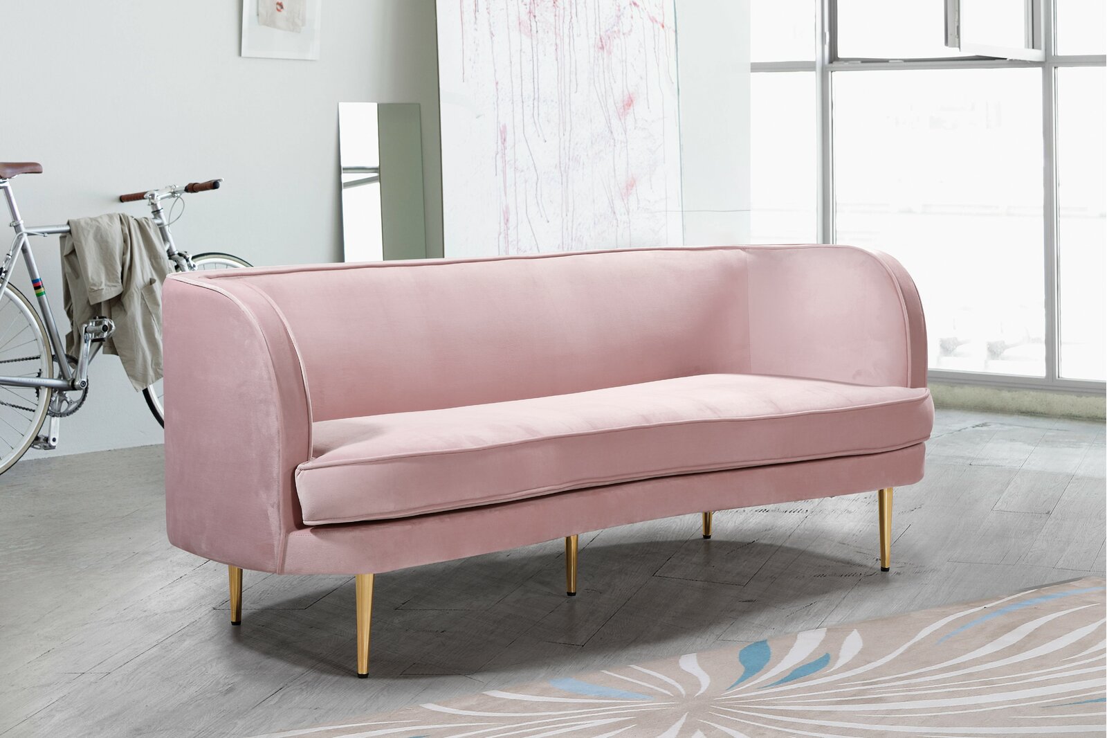 powder pink retro modern sofa