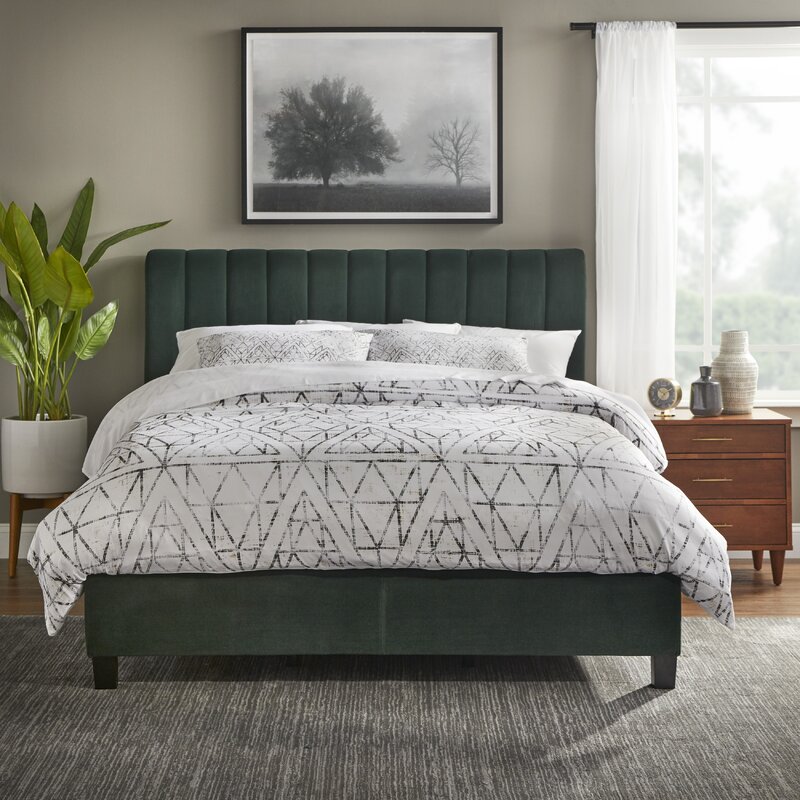 upholstered green velvet bed