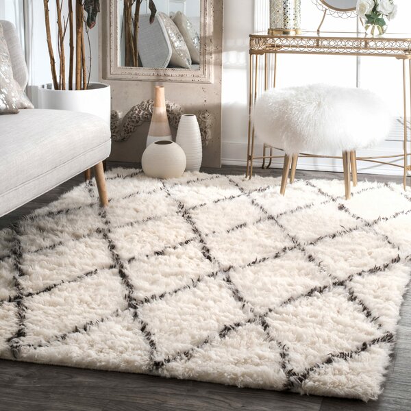Handmade Shag Wool Beige Carpet