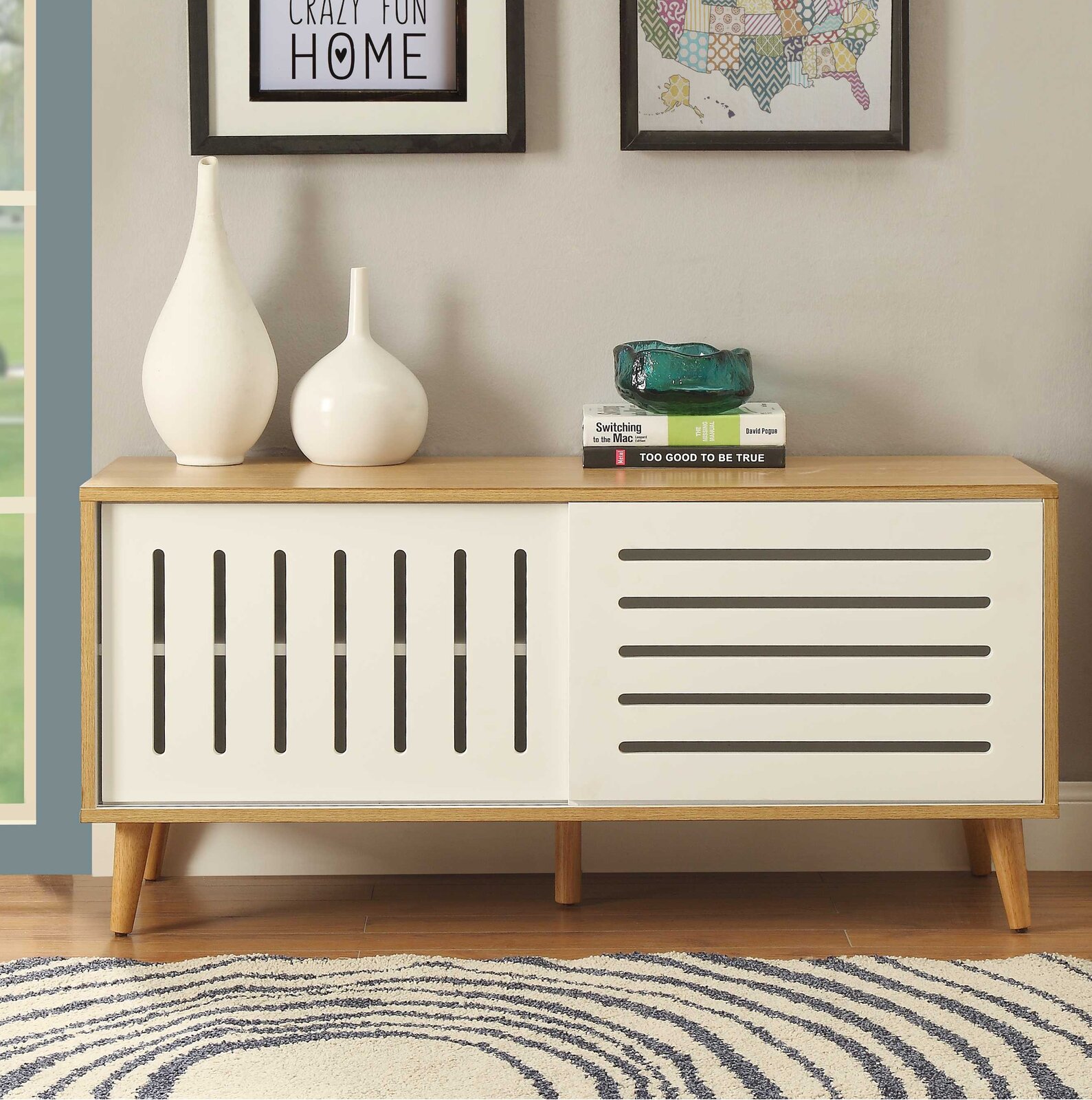 Mid-Century Console Table With Sliding Doors