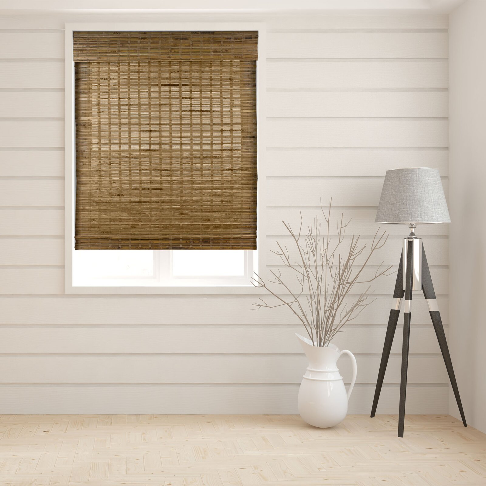 coastal with a bamboo shade curtain