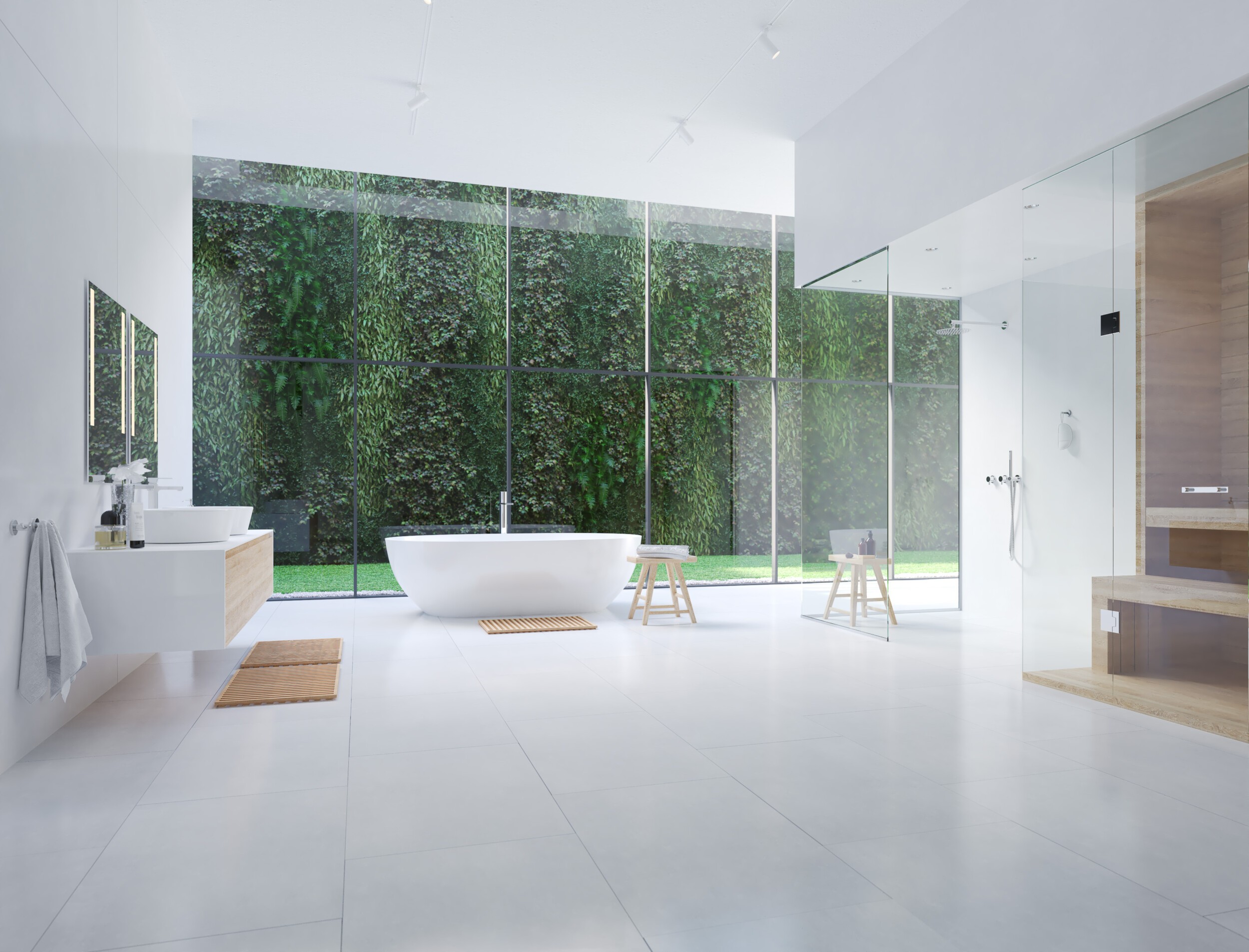 modern zen bathroom with tropic plants