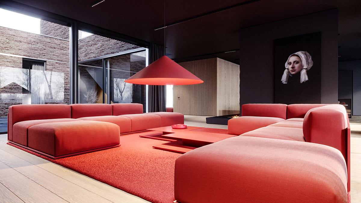 czerwona nowoczesna sofa