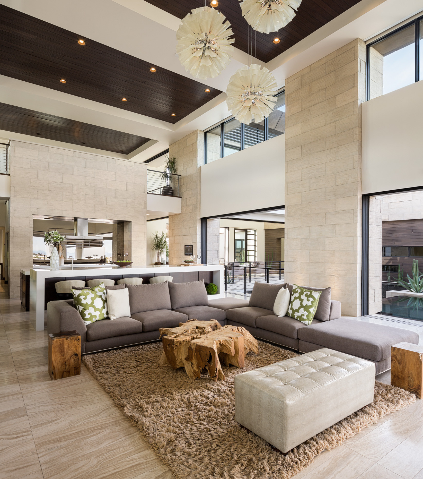 Contemporary Room With Large Globe Lampshades