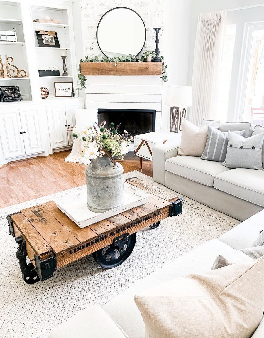 Modern living room with industrial coffee table 